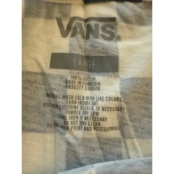 Women's Vans Blue White Checkerboard Long Sleeve Knot Front Tee L - Picture 5 of 7